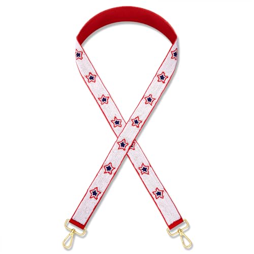 Image of 4th of July Purse Strap Red White Blue Beaded USA Star Purse Strap Replacement American Independence Day Outfits