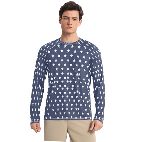 White Stars Men's Sun Protection Shirts UPF 50+ Long Sleeve UV Rash Guard Quick Dry Swim Shirts
