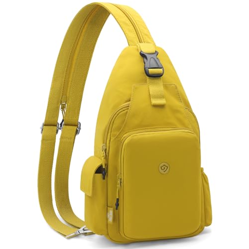 GOUNNU Leichter Brusttasche Damen und Herren Sling Bag Klein Rucksack Schulterrucksack Nylon Umhängetasche Casual Schultertasche Crossbody Bag für Outdoorsport Radfahren Reisen (Gelb)