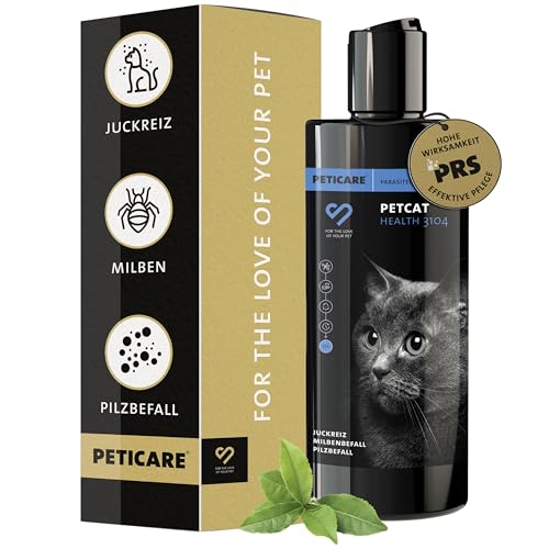 Peticare Anti-Parasiten Katzen-Shampoo | gegen Milben Flöhe Pilze | lindert effektiv Juckreiz & unterstützt Regenerationsprozess | einzigartiges PRS® System für Lange Wirkung – petCat Health 3104
