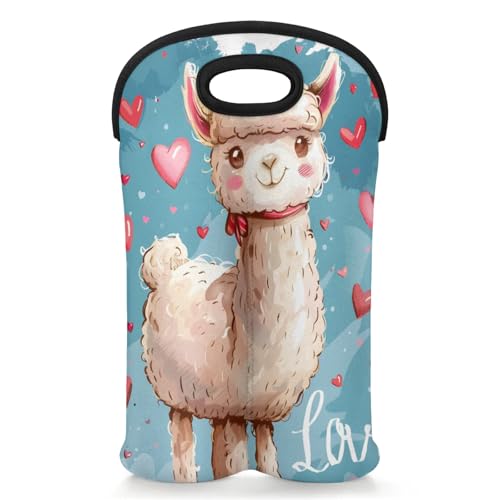 GzLeyigou 2 Bottles Alpaca White Wine Bag Sleeve Totes Neoprene Protective Wine Carrier Bag for Wine,Water, Champagne, Beer, Baby Bottles,Gift 14.5 x 10 Inches