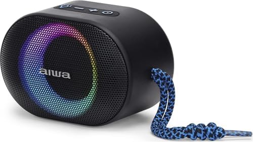 Aiwa BST-330BL - Compact, Durable and Powerful TWS Bluetooth Speaker with Hyperbass Technology, (10W Power, RGB Lighting, Card Reader, Waterproof) Colour: Black and Blue