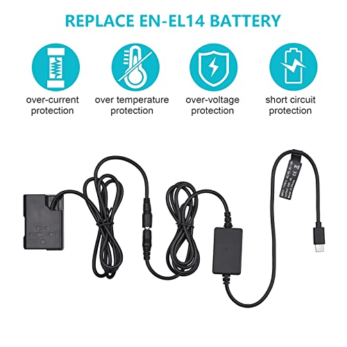 Image of PD USB -C Cable to EP-5A Dummy DC Coupler EN-EL14 Repla ent for D5600 D5500 D5100 D5200 D5300 D3200 D3100 D3300 D3400 D3500 DF P7800 P7700