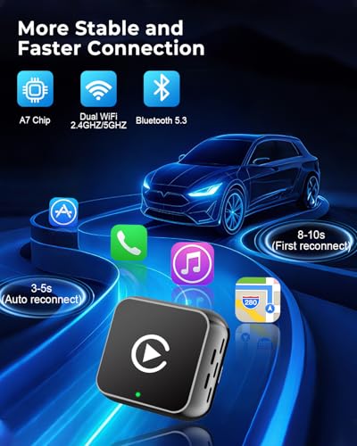 Image of CEROAN 4-in-1 Wireless Carplay & Mirror Link Adapter, Ultra Android Auto Wireless Adapter with Bluetooth 5.3 & 5GHz Dual-Band WiFi, Latency-Free, Supports iOS 10+ /Android 11+ (Mirror Pro Mode)