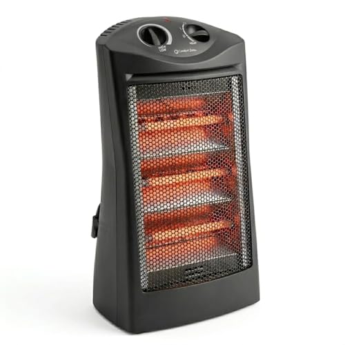 Comfort Zone Space Heaters for Indoor Use, Portable Electric Heater, Adjustable Thermostat, Infrared Heat, Quartz Tower Space Heater with 2 Heat Settings, Bedroom Heater, Black
