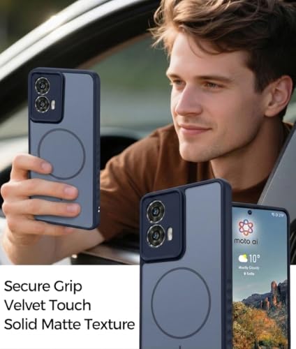 Image of VONZEE Matte Wireless Charging Case Compatible for Motorola Edge 50 Fusion Magnetic Shockproof Anti-Scratch TPU PC Slim Fit Full Protection Phone Cover for Motorola Edge 50 Fusion-Navy