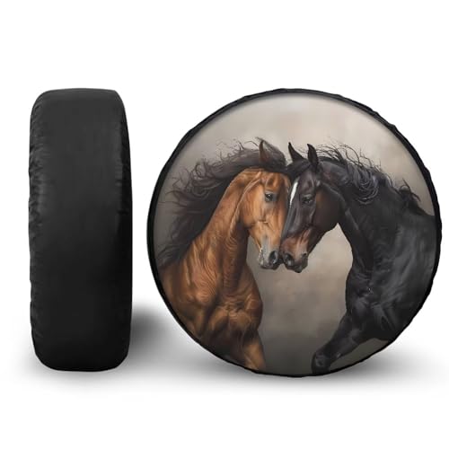 Image of Pensura White Horse Spare Tire Covers, Waterproof Polyester 14-16Inch Wheel Cover Universal Fit for Jeep Trailer RV SUV Camper Vehicles
