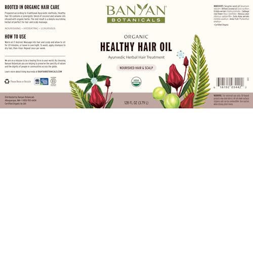 Banyan-Botanicals-Healthy-Hair-Oil--Organic-Herbal-Oil-with-Bhringaraj-Amla--Ayurvedic-Hair-Care-for-Strong-Thick-Lustrous-Hair-for-Scalp-Massage--128oz--Non-GMO-Sustainably-Sourced-Vegan
