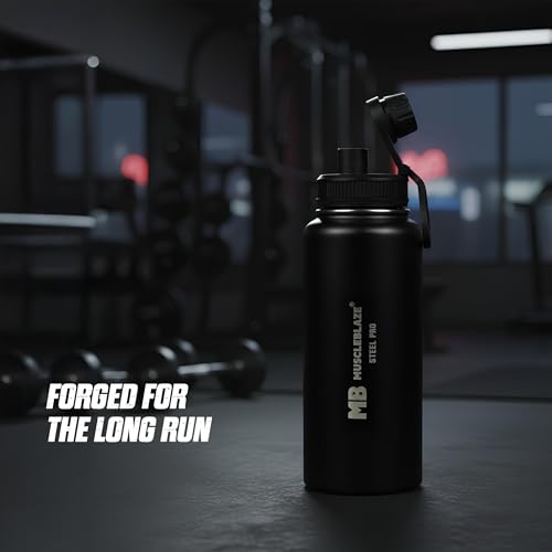 Image of MuscleBlaze Stainless Steel Vacuum Insulated Water Bottle (Black, 1L)
