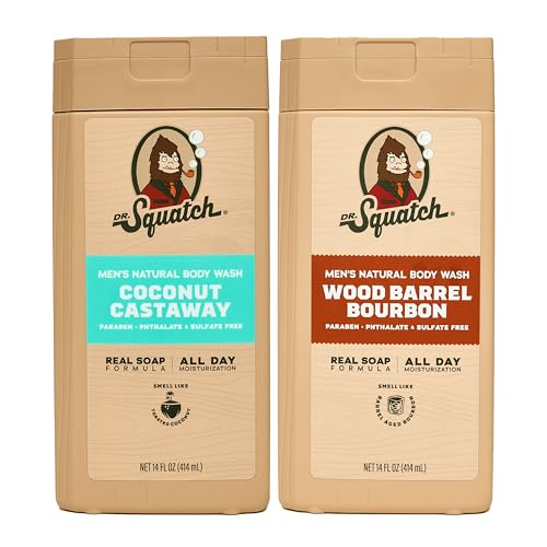 - Natural Men's Body Wash Shower Gel - Cleansing, Nourishing, Long Lasting Scent, Moisturizing Body Wash for Men - Coconut Castaway + Wood Barrel Bourbon (14 oz, 2-Pack)