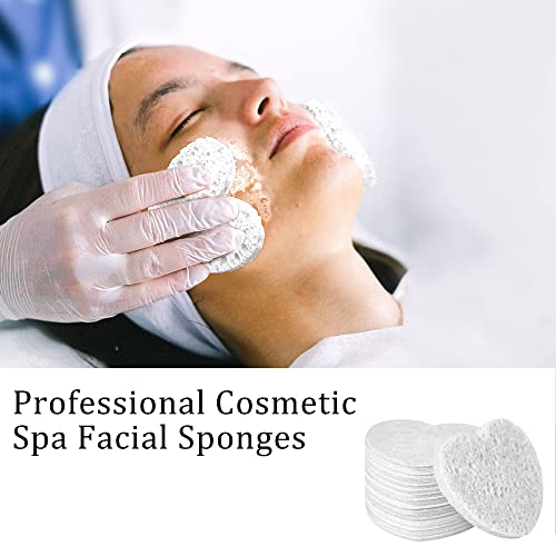 60-Count Kickleen Compressed Cellulose Heart Shape Facial Sponges | 100% Natural Cosmetic Spa Sponges for Facial Cleansing | Exfoliating | Makeup and Mask Removal | Reusable |Skin Massage (White)