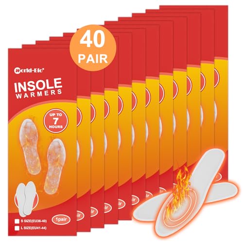 Insole Foot Warmers - Long Lasting Ultra Thin Foot Warmers Disposable for Men Women, Insole Warmers for Feet, Air Activated Heated Insoles, Up to 7 Hours of Heat, L (EU41-44), 40 Pair