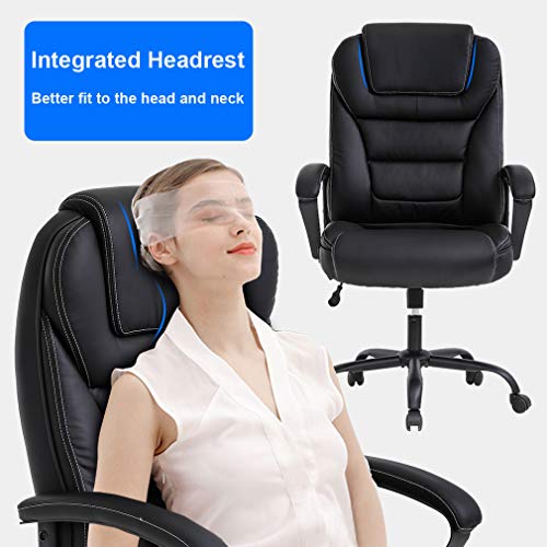 Big And Tall Office Chair 500Lbs Wide Seat Ergonomic Desk Chair With Lumbar Support Arms High Back Pu Leather Executive Task Computer Chair For Heavy People Women,Black #TOP1