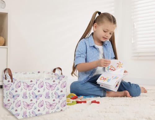 Image of Rectangular Kids Baskets Butterfly Basket Kids Storage Bins Girls Basket Cute Storage Bin Organizer Box Room Decor for Home(Flower Butterfly)