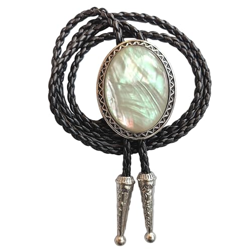 Image of Turquoise Agate Granite BOLO Tie for Men Women Leather Wedding Necklace Western Cowboy Necktie