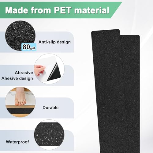 Image of M METERXITY 12-Pack Anti Slip Traction Tape 30 inch x 6 inch Best Grit Outdoor Non-Skid Tape High Traction Friction Abrasive Adhesive for Indoor /Outdoor Stairs Step [Black]