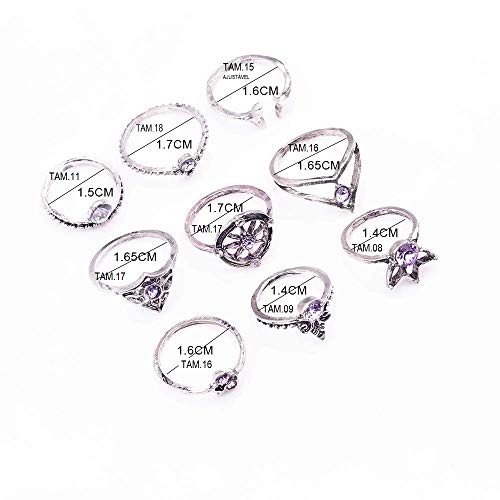 KIT ANÉIS FALANGE JOIAS PRATEADO CAUDA SEREIA BUSSOLA YOGA COM 9 ANEIS T1501