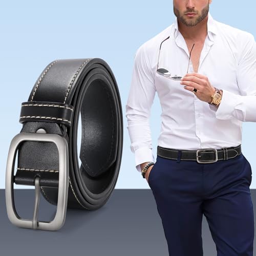 BELTROAD Men's Leather Belt for Jeans, Work, Business & Casual - Black, One Size, 1.3" Width, Alloy Buckle