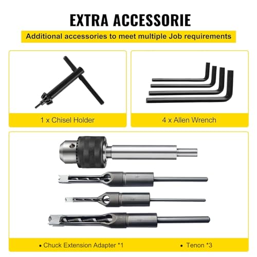 VEVOR Woodworking Mortise Machine, 1/2 HP 1700RPM Powermatic Mortiser, With Movable Work Bench Benchtop Mortising Machine, For Making Round Holes Square Holes Or Special Square Holes In Wood