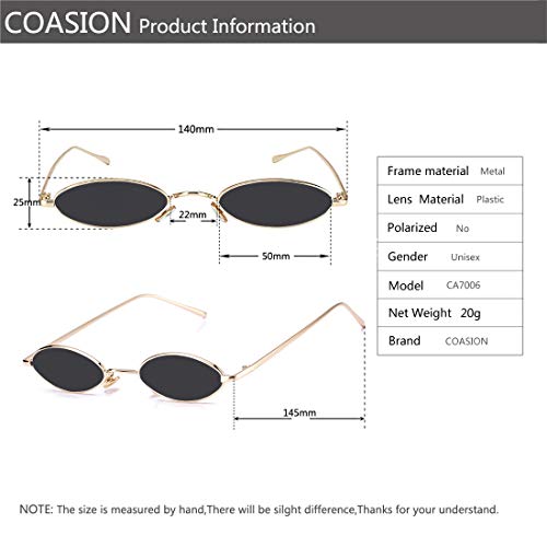 Image of COASION Vintage Small Oval Aesthetic Sunglasses Retro for Women Men Hippie Cool Metal Frame Sun Glasses