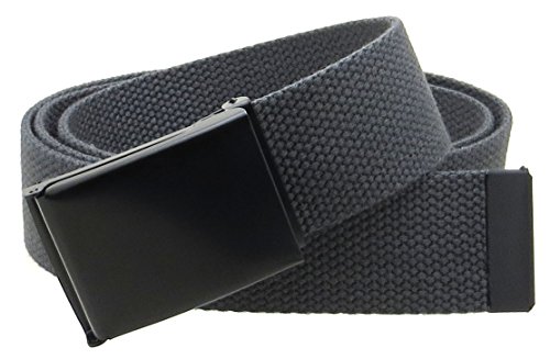 Canvas Web Belt Flip-Top Black Buckle/Tip Solid Color 50" Long 1.5" Wide (Charcoal) #TOP27