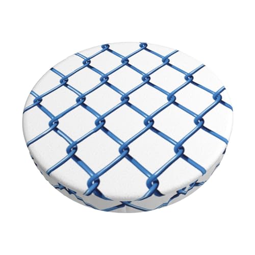 Velvet Round Stool Covers, 3 Layers Round Stool Cushion Slipcover with Thin Pad, Blue Chainlink Fence Stool Seat Covers Round Washable Barstool Covers Slipcovers for 12-14 Round Barstool