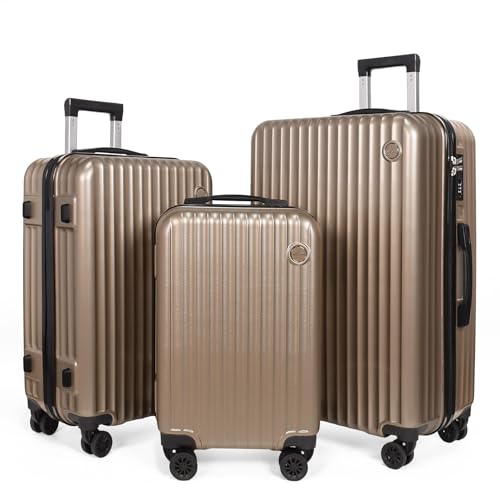 Image of 3-Piece Hardside Luggage Set, ABS+PC Spinner Suitcase with Anti-Burst Zipper & Built-in Lock, 20 /24 /28 Inch (champagne)