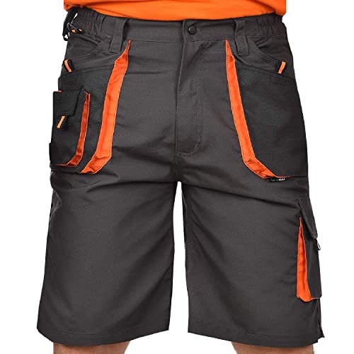 BWOLF Atlas Work Shorts Men Classic Mens Work Shorts Work Shorts for Men Reinforced with 600D Polyester, Many Multifunctional Pockets, Grey/Orange M