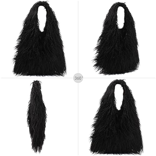 Image of Aisi Women Faux Fur Tote Bag Fluffy Plush Shoulder Bags Soft Casual Hobo Bag Big Capacity Shopping Bag