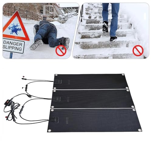屋外用融雪マット 融雪ヒーター、滑り止め付き階段用加熱融雪マット110V、積雪防止 凍結防止 転倒防止 ヒーター 除雪対策、階段 歩道 通路 車庫 玄関 屋外用、冬の除雪用の融雪装置、氷融解製品、UL認証電源コード付き(3枚,30*90cm)