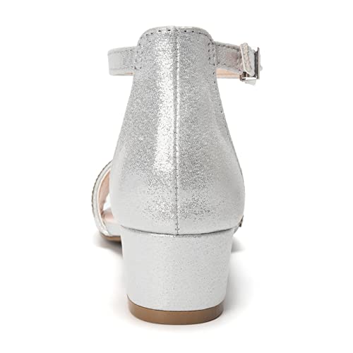 Image of FUNKYMONKEY Girls Low Heels Sandals Open Toes with Ankle Strap Rhinestone Dress Shoes for Kids