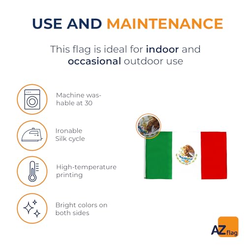 Image of AZ FLAG - Mexico Flag - 3x5 Ft - 100D Polyester Mexican Banner with Two Metal Grommets - Fade Resistant - Vivid Colors - 3' x 5' Feet - 150x90 Cm