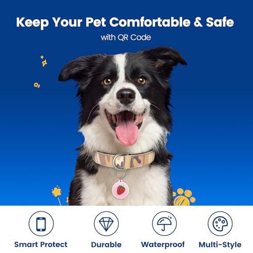 PawView Dog Tags Personalized, 2 Pack QR Code Pet ID Tags for Dog Collar, Online Profile, Scan Location Alerts,Fruit Designs