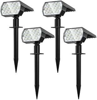 Flaow Solar Garden Lights, 52 LED Solar Spot Lights Outdoor, 6500K Cool White Solar Powered Garden Lights Waterproof, Dusk-to-Dawn, Solar Landscape Spotlights for Garden Pathway Wall Porch, 4 Pack