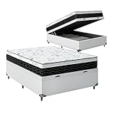 Cama Box Casal com Baú + Colchão D33 One Face (61x138x188) e-Shop Casa - Couro Branco