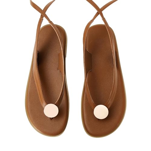Image of Flat Sandals for Women Strappy Sandals Comfortable Dressy Beach Flip Flop Slides Thong Sandals for Women with Metal Circular