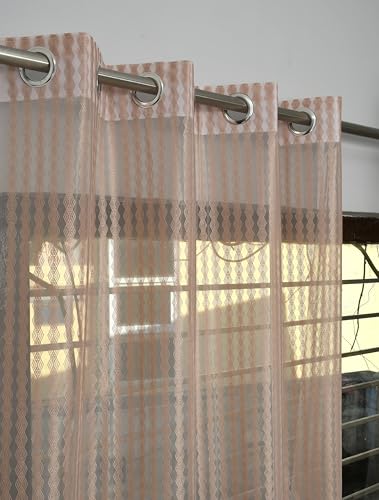 Image of Premium Sheer Net Curtain for Long Door 10 Feet | Transparent Net Fabric with Geometric Design | Pack of 1, Beige