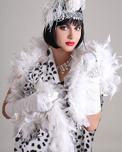 Vicenpal Faux Dalmatian Stole for Women Halloween Costume, 1920s Black and White Dot Faux Fur Collar Cosplay4