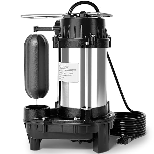 LANCHEZ 1/2 HP Submersible Sump Pump Cast Iron and Stainless Steel with Integrated Vertical Float Switch, 5200 GPH Sewage/Effluent Pump for Basement, Basin, Sewage System, 1-1/2' NPT Discharge