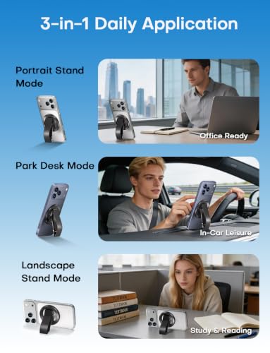 Image of SINCEHOLY for MagSafe Phone Grip, Magnetic Phone Grip with Silicone Finger Strap & Dual-axis Adjustable Kickstand, Magnetic Phone Stand Ring Holder for Mag Safe iPhone 17 /16 /15 /14 /13 /12 Series, Black