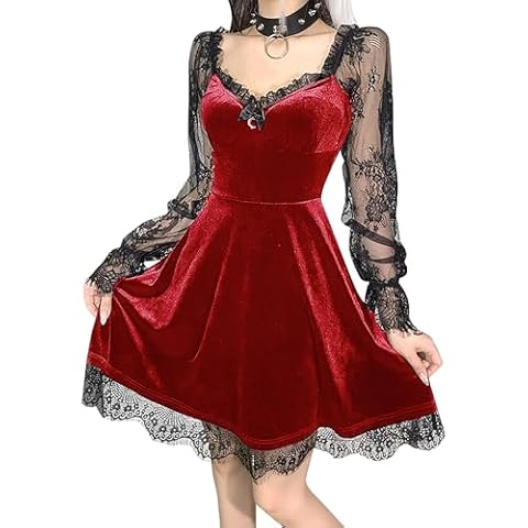 DINGJIUYAN Gothic Lace V Neck Mini Dress Cover