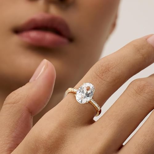 AllenCOCO Halo Engagement Rings – Thick 14K Gold Plated & Brilliant Cut CZ Promise or Wedding Rings for Women Ideal for Travel and Daily Wear2