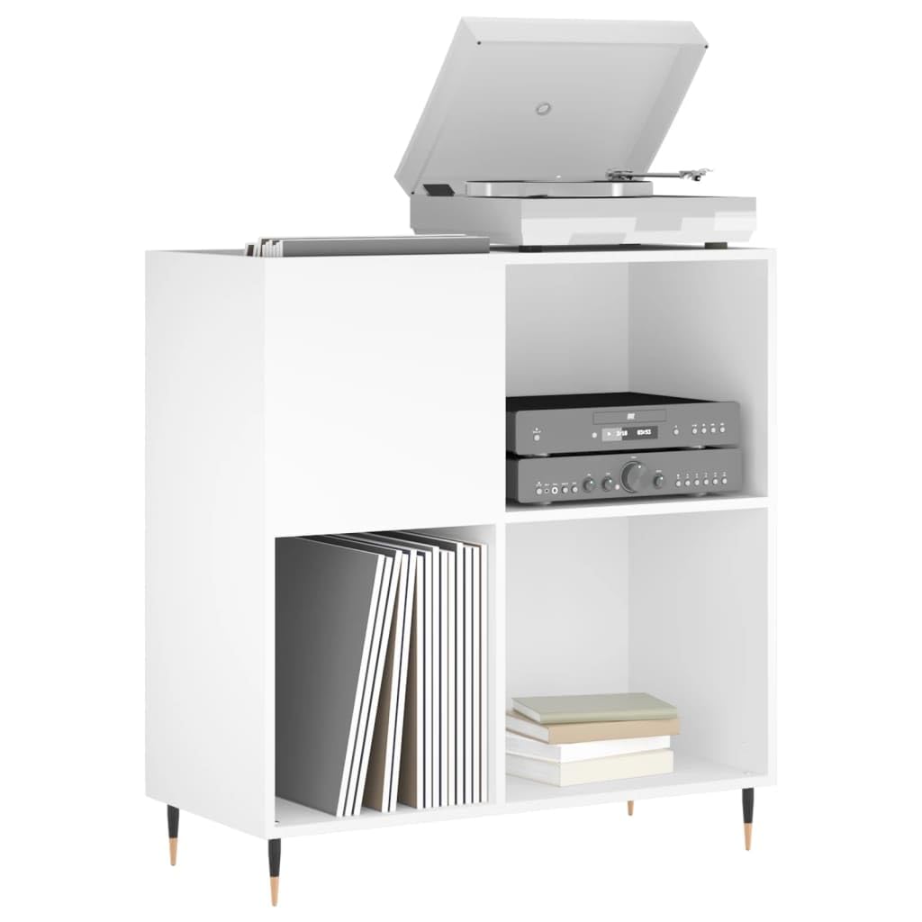 Homgoday Mobiletto Porta Dischi Contenitori per Vinili, 84,5 x 38 x 89 cm, in Legno Ingegnerizzato, Organizer Scaffale da Collezione, Armadietto LP 361 Bianco