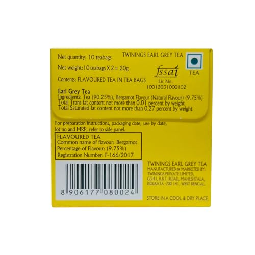 Image of Twinings Earl Grey Tea-10 Teabags, Premium Black Tea, 20 Gram