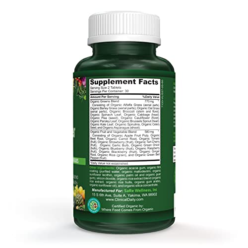 Clinical-Daily-Raw-Power-Greens-Organic-USDA-Tablets-Start-Dissolving-Fast-for-Absorption-Your-Super-Greens-Powder-Organic-Superfood-in-Convenient-Fruits-and-Veggies-Supplement-Pills-Vegan-60-Ct