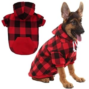 KOOLTAIL Plaid Dog Hoodie Pet Clothes Sweater with Hat and Pocket for Small Medium Large Size Dogs, Soft Winter Warm Dog Cold Weather Coat, Fleece Fall Dog Hooded Sweatshirt for Puppy Cats, Red XL