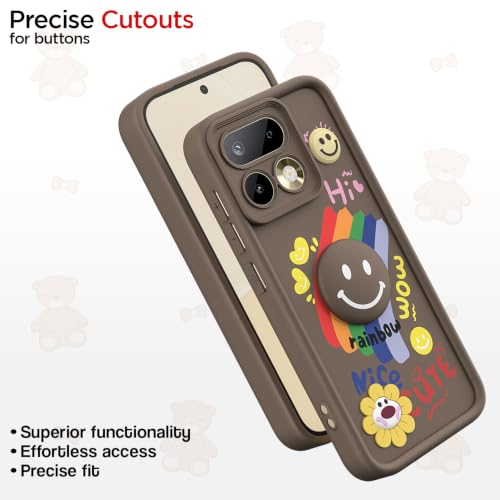 Image of Pikkme Back Cover for Realme 16 Pro 5G | Soft Silicone| Cute Rainbow Smile & 3D Cartoon Flower Design | Shockproof Raised Camera Protection Bumper Case (Brown)