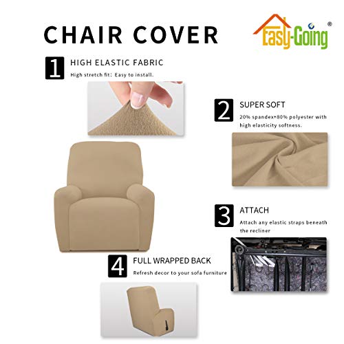 Image of Easy-Going 4 Pieces Microfiber Stretch Recliner Slipcover - Spandex Soft Fitted Sofa Couch Cover, Washable Furniture Protector with Elastic Bottom for Kids, Pet(Recliner, Pale Yellow)