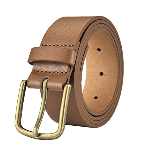 Dirk41 Classic Leather Belt Denim Casual Belt PU Alloy Belt Buckle Wide Men's Belt Jeans Belt Stin Leather Belt (Brown, A)
