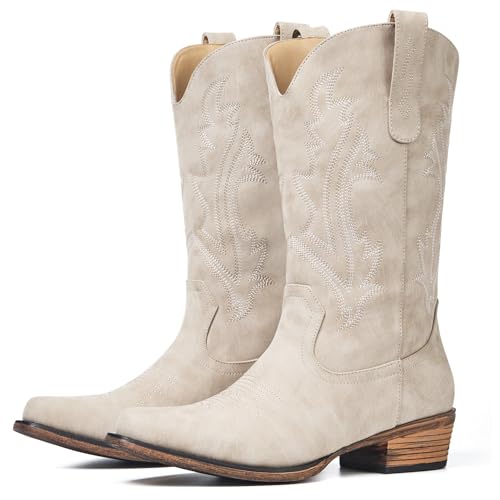 Image of Cowboy Boots for Women, Cowgirl Boots with Embroidered and Chunky Heel, Ideal for Daily Wear and Country Fashion
